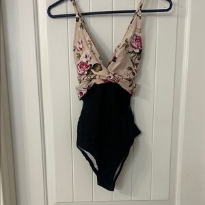 Floral and Black One-Piece Swimsuit